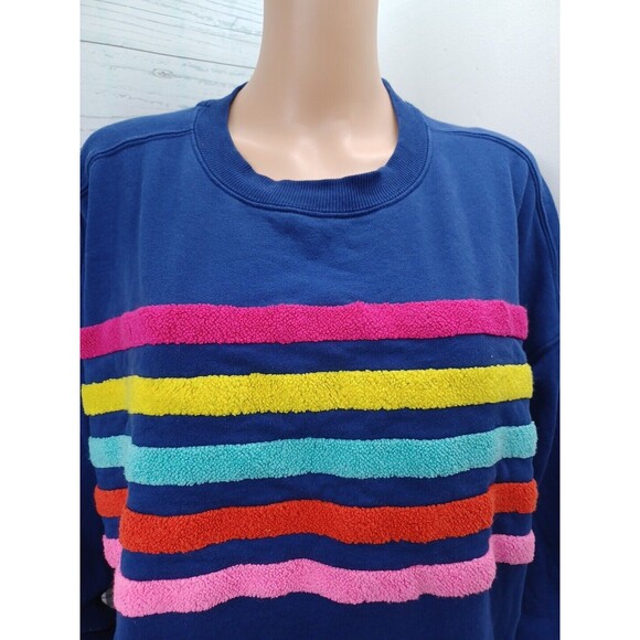 Crown & Ivy Womens Stripe Rainbow Sweater Top Soft Comfy Side Slits Sz L - Picture 2 of 9